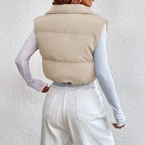 Apricot Casual Women's Zipper Front Vest Puffer Khaki Coat